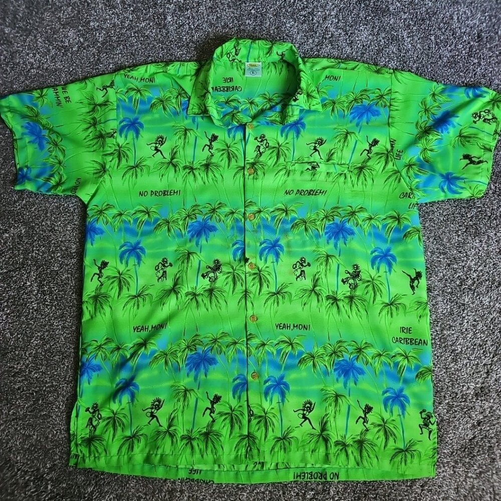 Y2K Rima Beachworld No Problem Hawaiian Men's Large Lime Green Short Sleeve